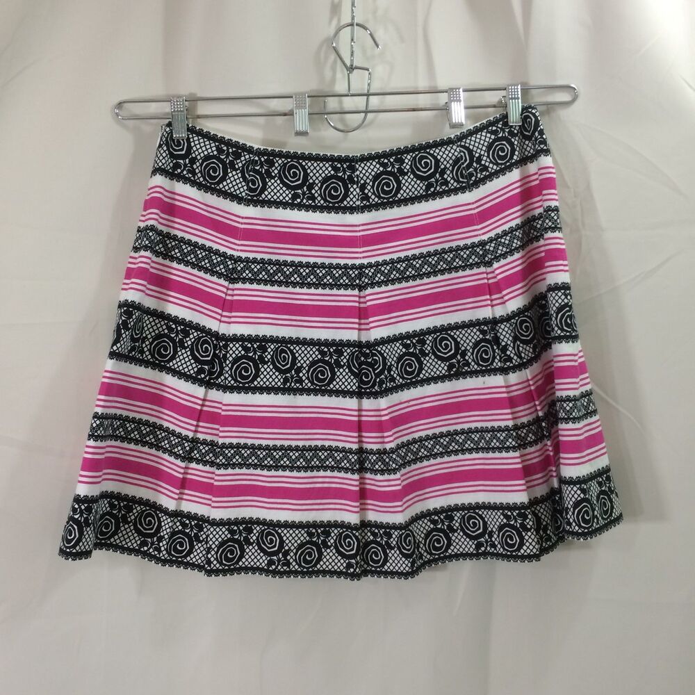 Dana Buchman Y2K Mod Preppy Pink Black Cotton Mini Skirt Est Size M SEE DESC